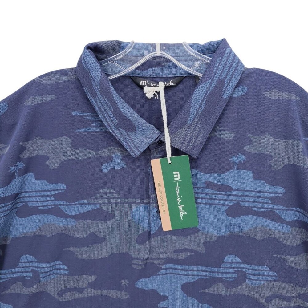 NWT TRAVIS MATHEW Beachside Stealth Polo Shirt Blue Nights Camo Size 3XL
